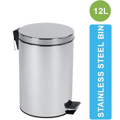 Stainless Steel Dustbin with Pedal | 12L Foot-Operated Trash Bin