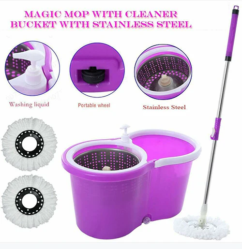 Spin Mop with Stainless Steel Bucket; Liquid Dispenser | Magic 360 Cleaning System