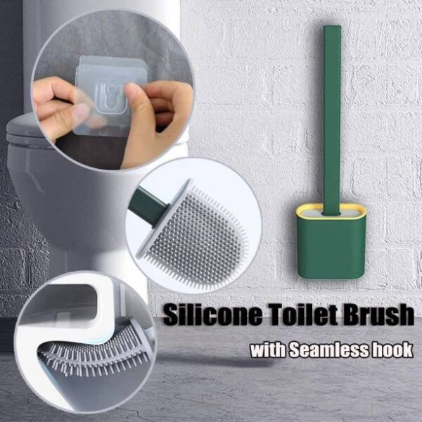 Silicone Toilet Brush with Holder, Flexible, Hygienic and Wall-Mountable
