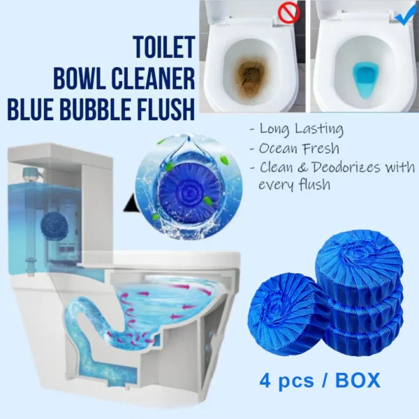 Toilet Cleaner Tablets, Blue Flush Deodorizer (4 pcs/Box)