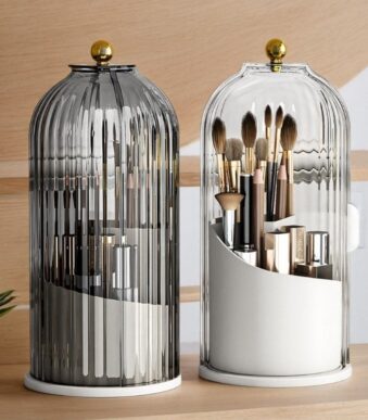 360 degree rotating makeup brush holder clear acrylic spinning organizer for cosmetic brushes