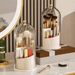 makeup brush holder filled with brushes – 360 rotating organizer for beauty brushes and tools