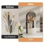 empty 360 rotating makeup brush holder – clear acrylic spinning organizer for cosmetic accessories