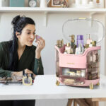 close up of acrylic makeup organizer – durable material with smooth edges and clear design