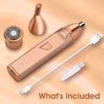 Woman using 3-in-1 facial trimmer to remove nose hair safely with rounded attachment
