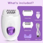 Close up of floating double ring rotary cutter head on 2-in-1 USB rechargeable mini epilator