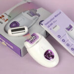 2-in-1 USB rechargeable mini epilator plugged into Type-C charger showing battery indicator light