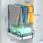 Countertop kitchen sink rack with sponge holder and dish brush storage
