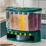 Plastic grain storage container with pour spout for easy dispensing