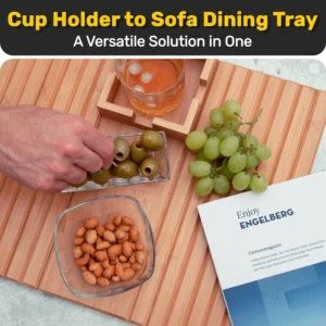 Foldable wooden sofa tray with non-slip base for remote and phone